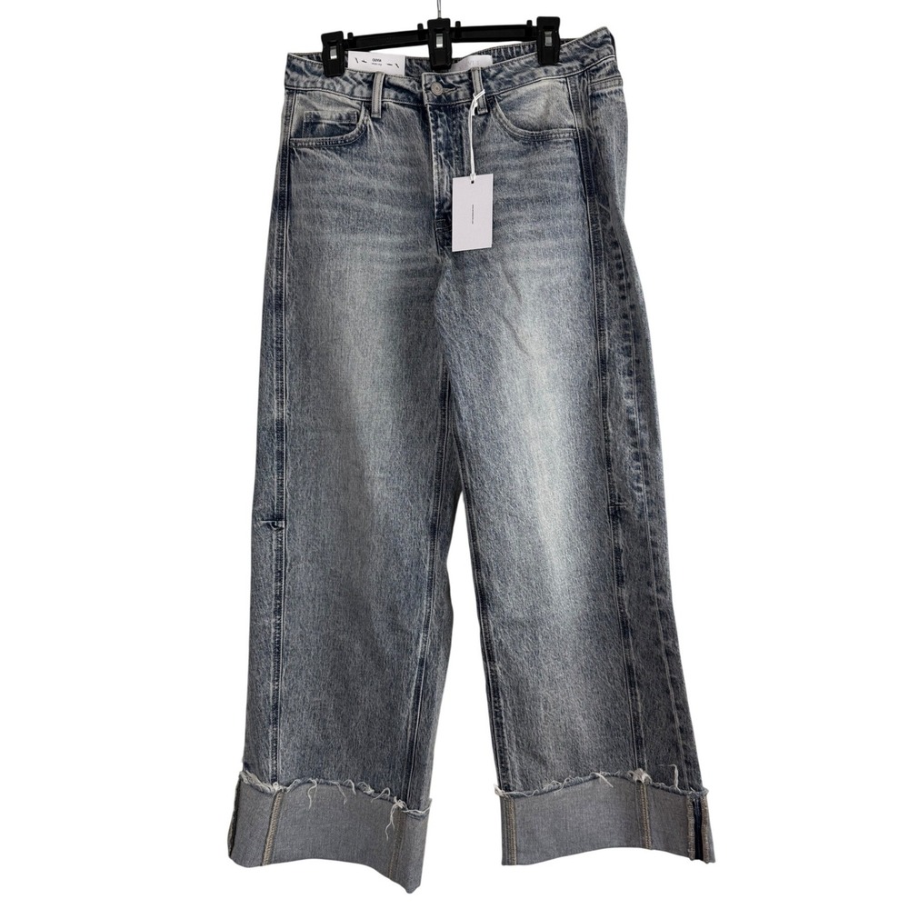 Vervet Olivia Wide Leg Acid Wash Jeans High Rise Raw Cuff Blue Denim Size 30 NWT
